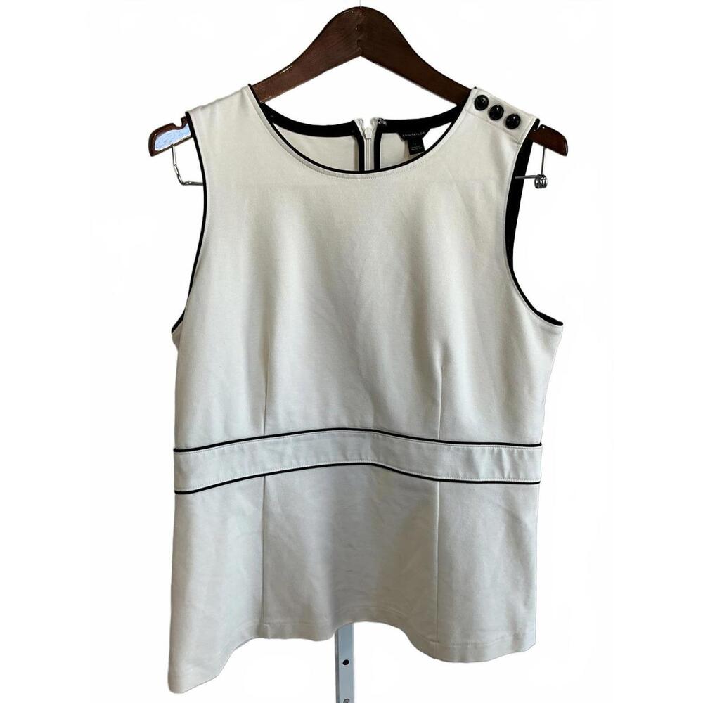 Ann Taylor Women's Sleeveless White Top with Black Trim